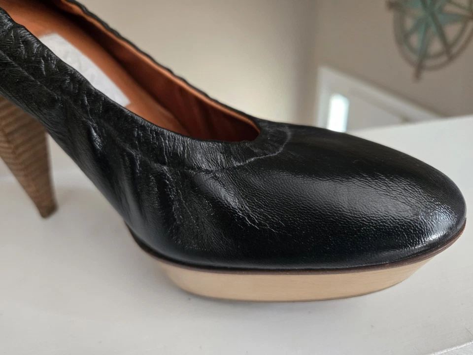 Zapatos de salón de ballet Lanvin negros tacones de aguja de madera talla FR 38 US 7 EUR 37 Vero Cuoio Foto 4 de 4