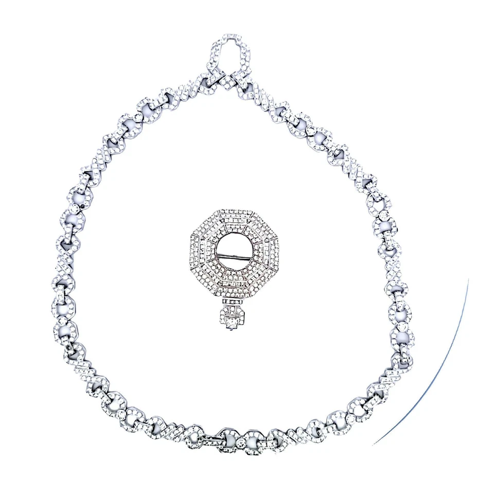 Collar colgante de platino de diamantes I VS1 redondo y corte princesa de 24,18 quilates Foto 3 de 4