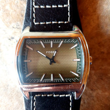 Vintage Fossil watch mens with Leather Band Works Rectangular Herringbone JR9026