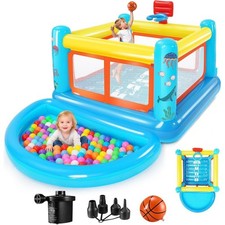 Aufblasbare Hüpfburg Kinder Springburg Spielburg mit Basketballkorb & Basketball