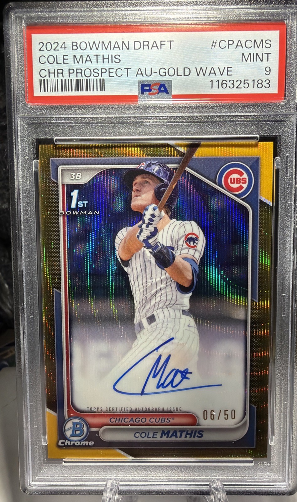 2024 Bowman Draft Cole Mathis Chrome 1st Auto Gold Wave 6/50 #CPA-CMS CUBS