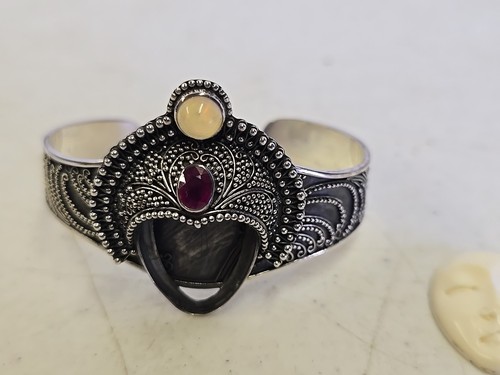Bali Princess Goddess Ruby Ethiopian Opal Sterling Silver Cuff Bracelet - READ - Picture 13 of 19