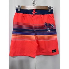 Hurley Boys Board Shorts Neon Orange Shark Stripe Swim Trunks Size L 10/12 NEW