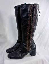 Vintage 1970s Black Leather Lace Up Revelations Boots Size 8W