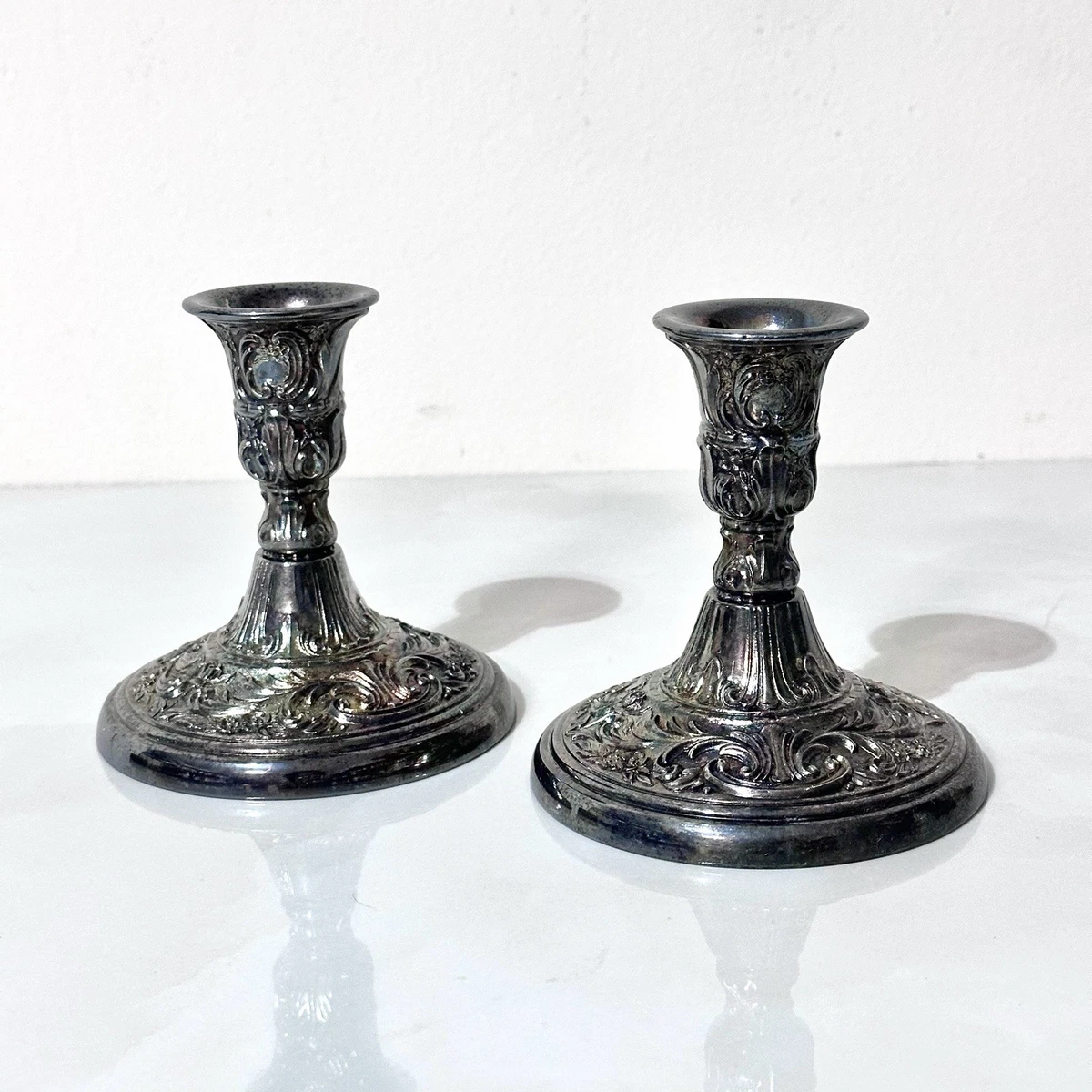 Wm. Rogers & Son Victorian Antique US Silver-Plated Candlesticks
