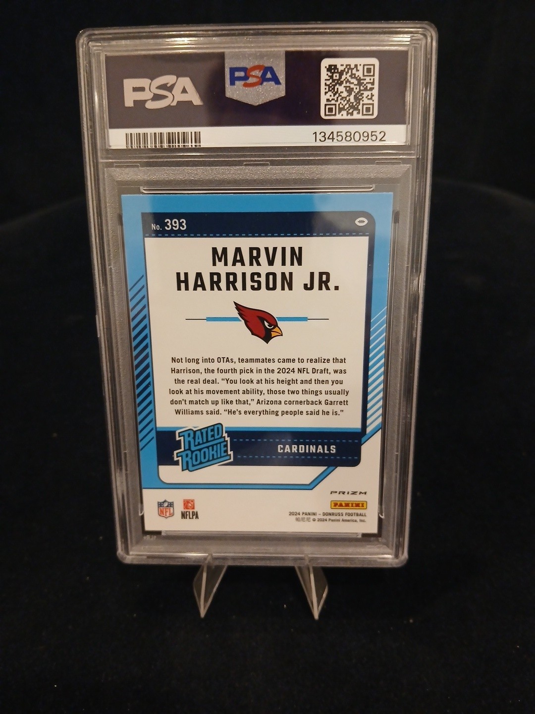 2024 Panini Donruss - Rated Rookie Marvin Harrison Jr. #393 Optic Preview PSA 10 view 6