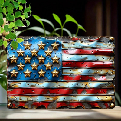 American Flag Metal Sign Patriotic Stars Stripes Wall Decor Rustic 8x12