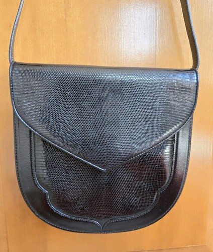Yves Saint Laurent Black Lizard Embossed Leather Shoulder Bag Nice! 
