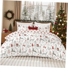 Christmas Duvet Cover Size - Holiday Bedding Set, White King 05 - Red Forest