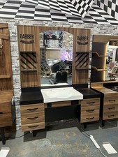 Barber Shop Station Single Unit | A+ Natural MDF Black Wood | White Sink & Tap