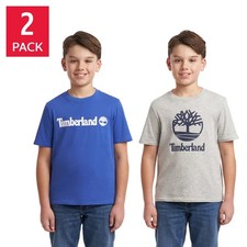 New Timberland Boys' 2-Pack Logo Tees 100 Cotton Blue Heather Gray Crewneck