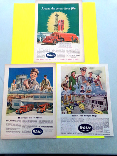 3 White Truck Ads 1945 & 1947