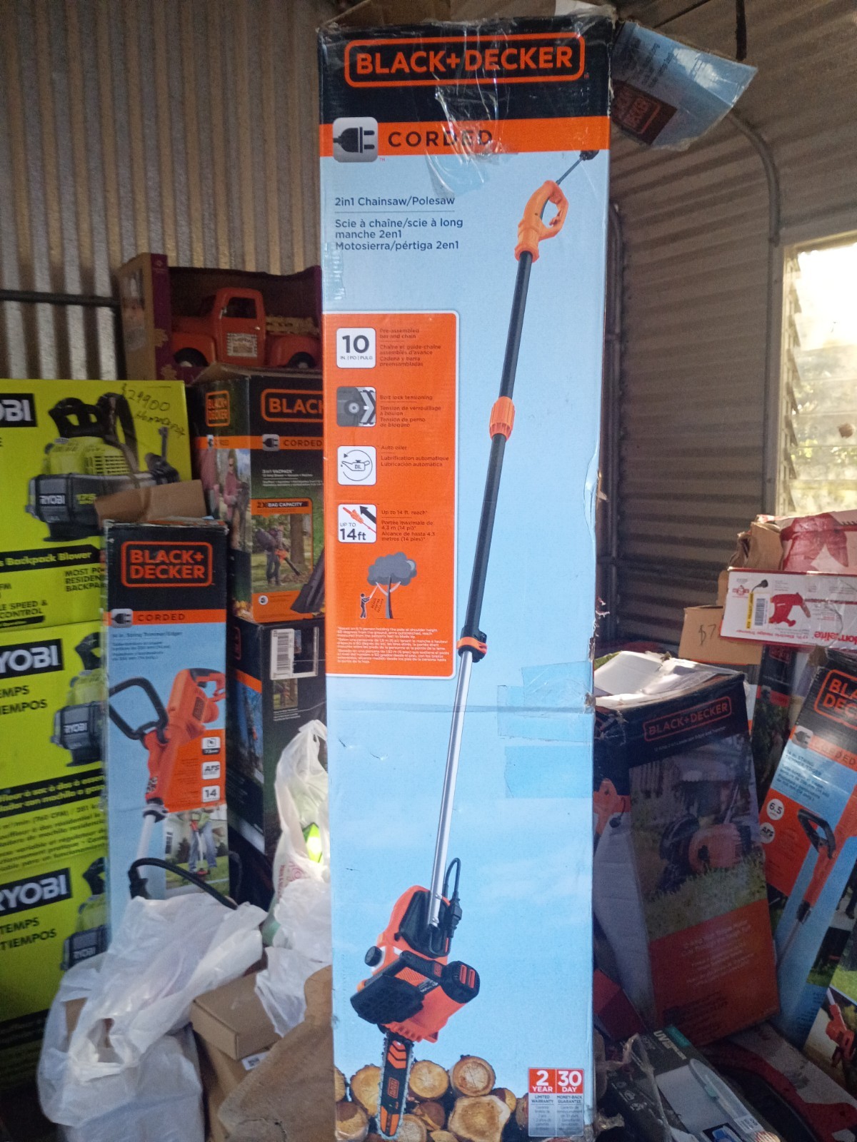 BLACK+DECKER Corded 2-in-1 Chainsaw Pole Saw 10” Bar 14ft Reach Tree Trimmer New