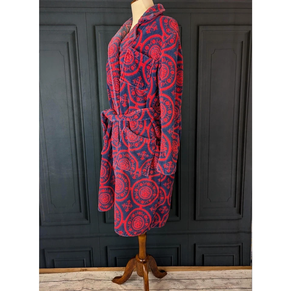 Heavy Vintage Terry Cloth Robe Red Blue 70's Size Small Towel Robe Beach Coverup - Image 2 of 4