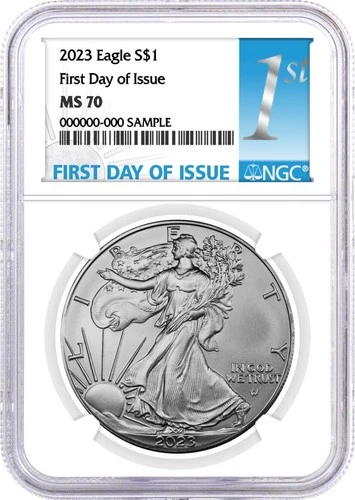 2023 $1 1oz Silver Eagle NGC MS70 First Day of Issue 1st Label White Core