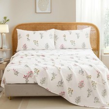 100 Cotton Set Queen Size   4-Piece Chic Garden Floral White Bedding Set, So...