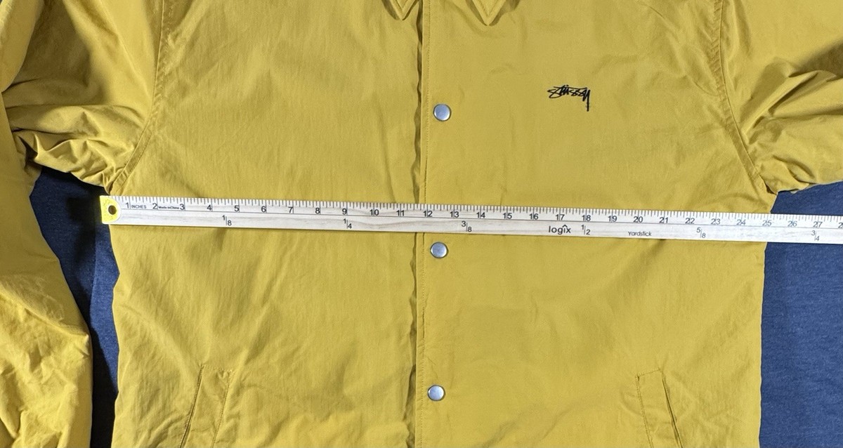 Stussy Authentic Coach Boxy Yellow Jacket Mens XL Faux Fur Lining