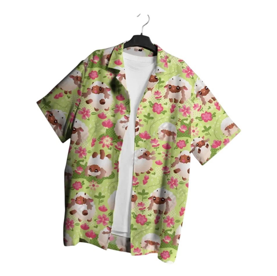 Wooloo Hawaiian Set Tropical Button Up Shirt Unisex Summer Outfit Cute Beach