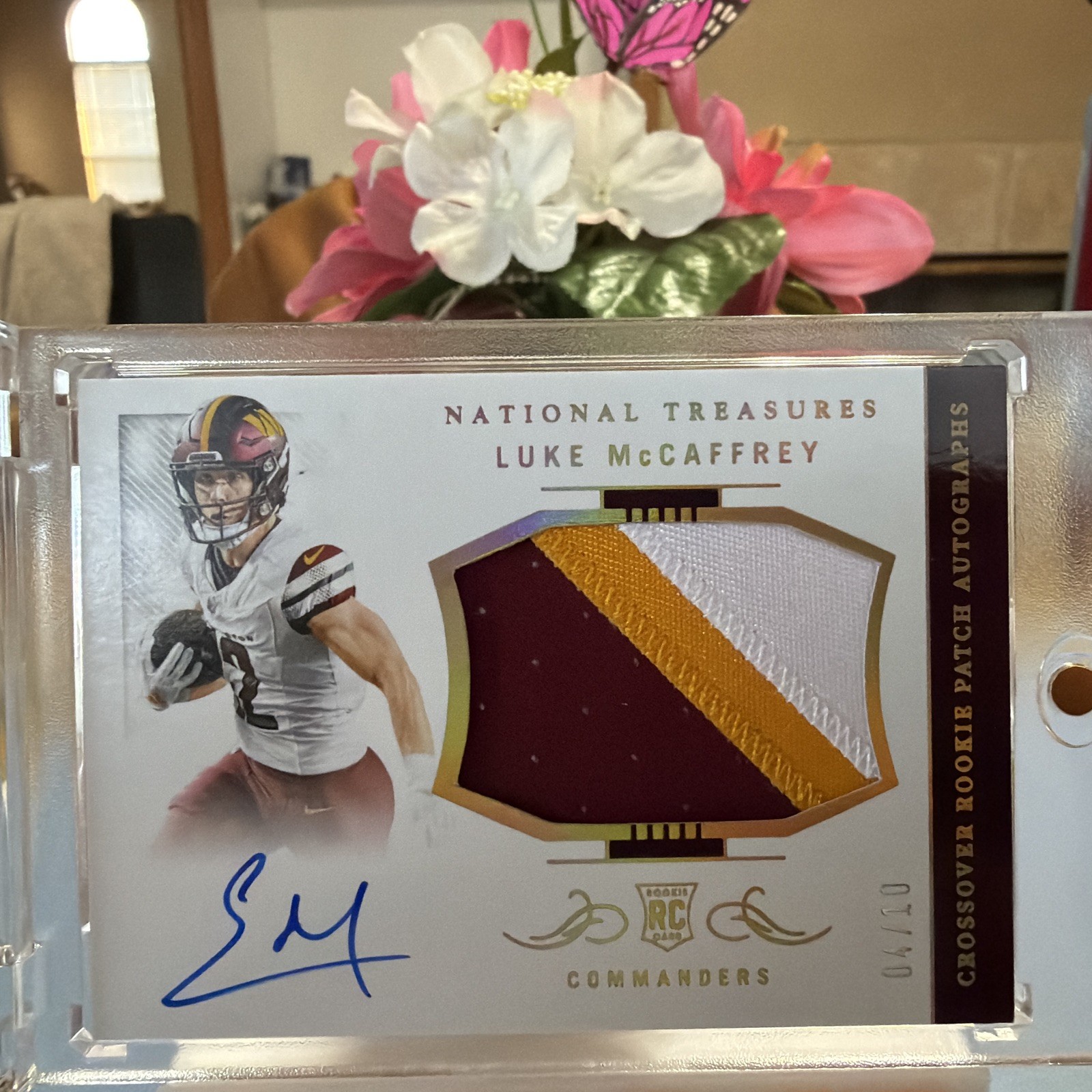 Luke McCaffrey Panini National Treasures Crossover Rookie Patch Autographs #LMY Holo Gold