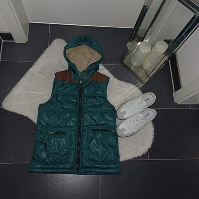 Steppweste 36 38 River Island petrol grün teddyfell kapuze herbst winterweste 