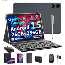 2026 10 Inch Android 15 Tablet with Keyboard, 26GB 256GB, 2TB Expand, Gemini AI
