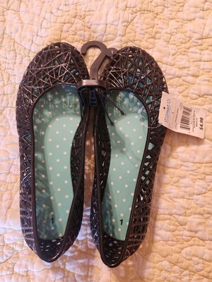 NWT Girls Youth Size 1 Unbranded Walmart Black Jelly Flats