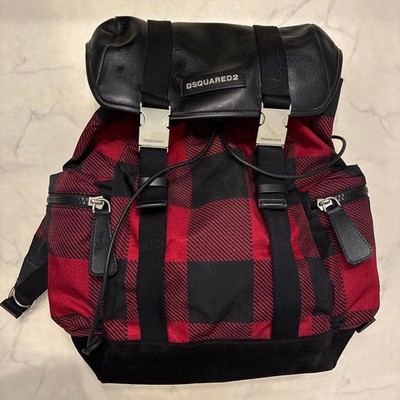 Dsquared２Red And Black Check Backpack Men's bags, popular brands, must-have item