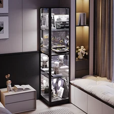 LEDLights Glass Doors Display Cabinet 4-Tier Glass Display Case for Toys