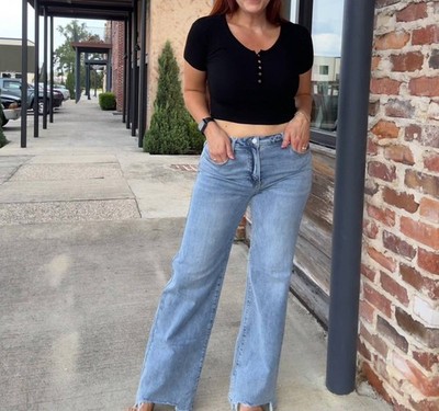 Risen Karsyn High Rise Wide-Leg Hem Jeans Light Wash