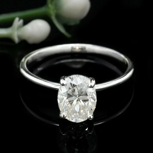 Moissanite Solitaire Engagement Ring Solid 14K White Gold 1.50 CT Oval Cut VVS1 - Picture 2 of 6