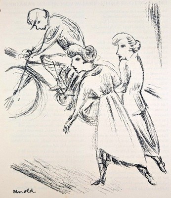 Original Lithograph. 1919. ''Cyclists and Walkers''. Max Unold (1885