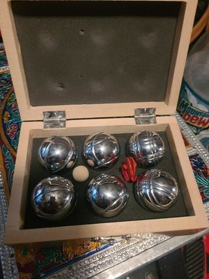 6 Ball Metal Mini Bocce Petanque with Wooden Box