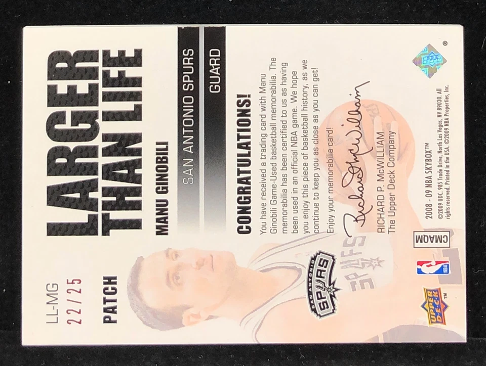 Camiseta Manu Ginobili 2008-09 Skybox NBA Larger than Life Spurs /25 STAR Patch - Imagem 2 de 2