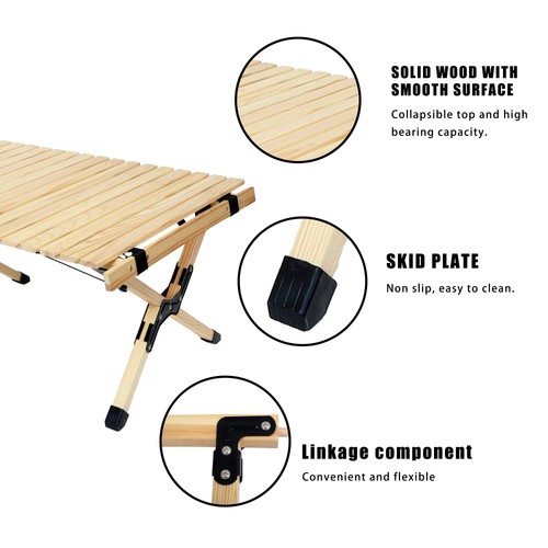 Portable Foldable Outdoor Picnic Table Natural Beech Wood Camping Table - Picture 2 of 17
