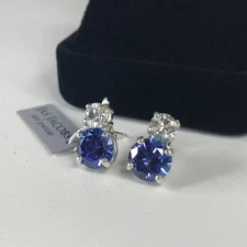 5.00Ct Round Natural Blue Sapphire & Diamond Wedding Earring Stud 14K White Gold