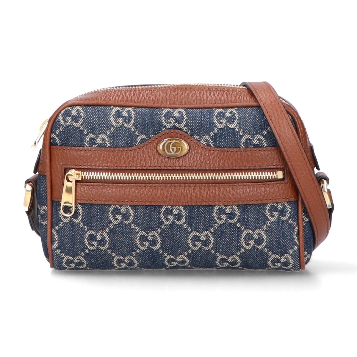 ま2〓 GUCCI グッチ ノースリーブ レディース S ダークネイビー AUTH GUCCI 517350 GG JACQUARD DENIM SHOULDER BAG BLUE X BROWN
