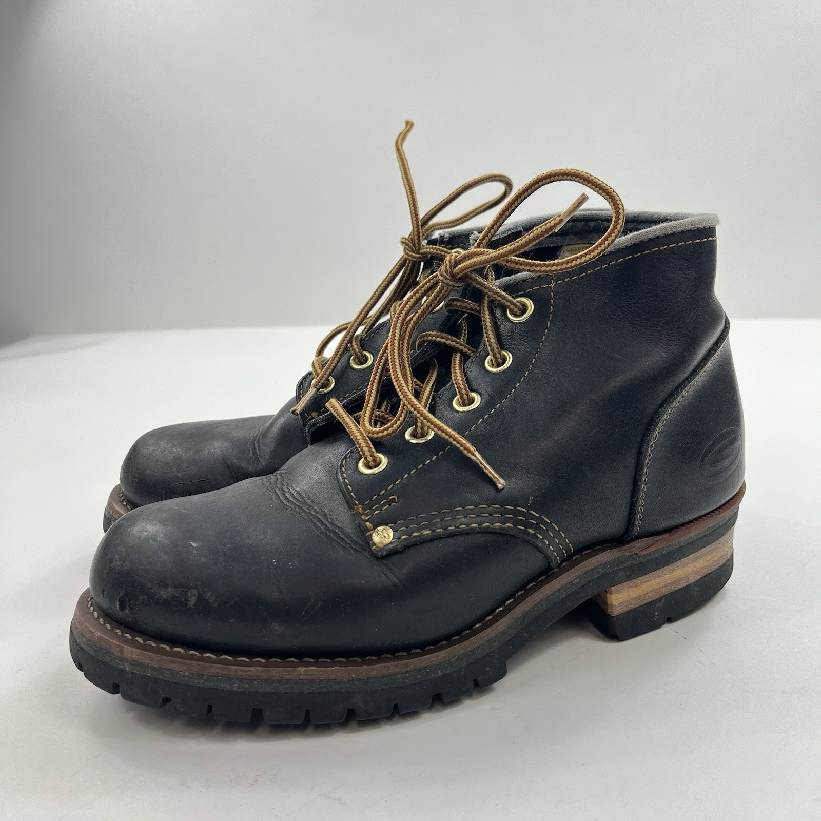 Vintage Skechers Loggers Black Leather Work Boots US Size UK
