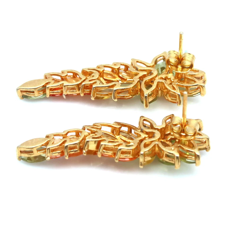 925 Sterling Silver 3 x 7 MM. Green Peridot & Fancy Color Sapphire Earrings - Image 3 of 4