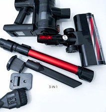 3-in-1 cordless stick vacuum cleaner alongside its included modular attachments
