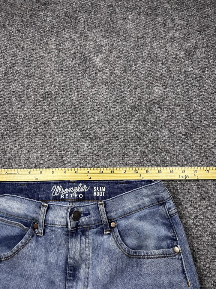 Pantalones de mezclilla Wrangler para hombre 30x32 lavado claro retro ajustados bota elástica 1077MWZBR Foto 4 de 4