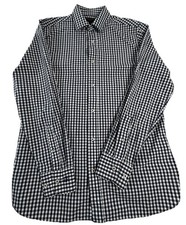 Banana Republic Shirt Mens Large L Dark Blue White Plaid Slim Fit Button Up