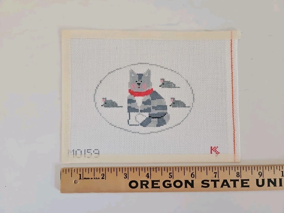 Kathy Schenkel GRAY TABBY CAT 18ct Handpainted Needlepoint Canvas 10159 RARE HTF - Image 2 of 2