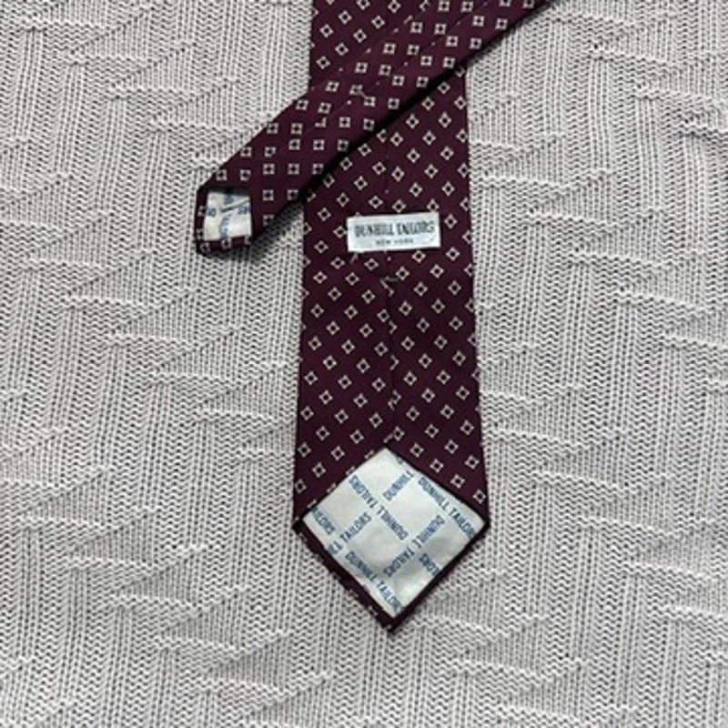 Gravata vintage marrom Dunhill com estampa geométrica - Imagem 3 de 4