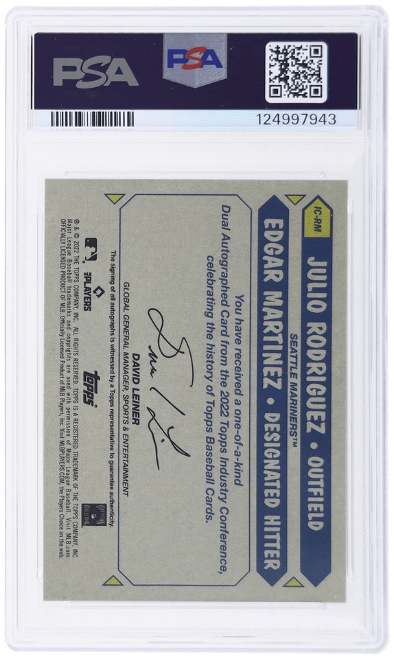 2022 Topps Industry Conference Edgar Martinez/Julio Rodriguez Dual Auto PSA 9 - Image 2 of 2