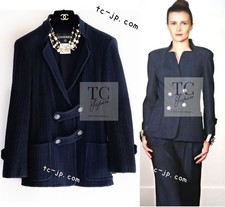  4645 CHANEL 13S Navy Cotton Brandebourg Closing Stretchable Tweed Jacket 34
