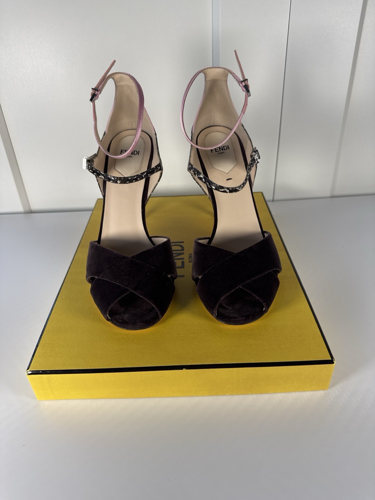 Fendi Multicolor Python Embossed Leather and Velv… - image 14