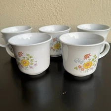 Vintage 1970’s Corelle Spring Meadow Set Of 5 Coffee Tea Cups