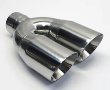 Exhaust Tip 3.00" Inlet Dual 4.00  X 12.00 Long Round Double Wall Stainless Wesd