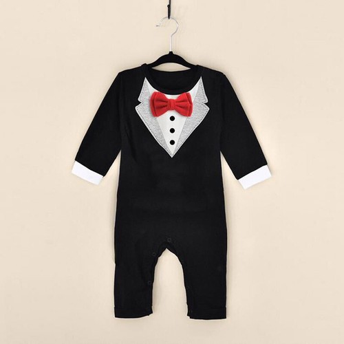 Baby Boys Formal Romper Jumpsuits Tuxedo Gentleman Suit Bow Tie Clothes Bodysuit - Bild 6 von 9