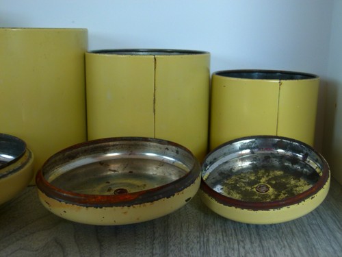 4 antique RANSBURG canisters cream green orange poppies depression 1920's?  - Picture 8 of 12